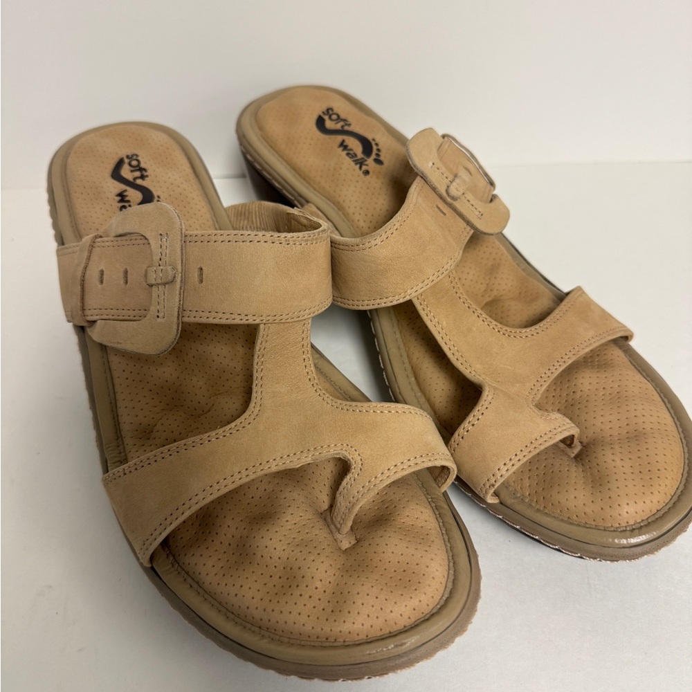Softwalk Sandals Womens Sz 9 Brown Tan Buckle Comfortable‎ Summer Dress Casual
